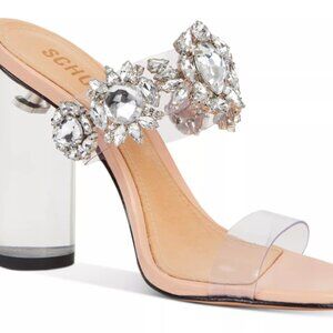NWT Schutz Blanck Crystal-Embellished Clear Block Heel Sandals Size 8